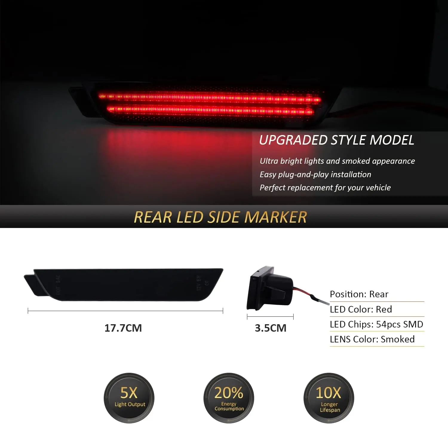 4x lente fumada led kit de luz marcador lateral para chevy 2010 2011 2012 2013 2014 2015 camaro para chevrolet lâmpadas dianteiras/traseira vermelho/âmbar - Image 4