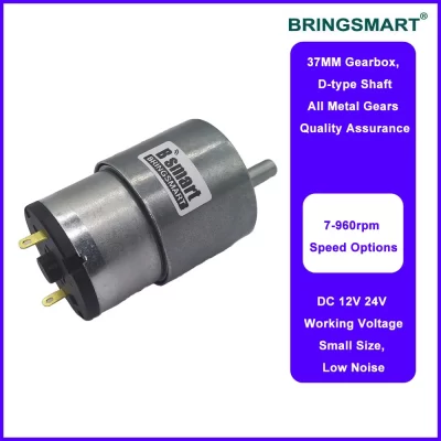 Bringsmart atacado 12v 24v JGB37-520 motor de engrenagem reversível 24v motor elétrico personalizado 12v escovado d eixo 37mm caixa de engrenagens