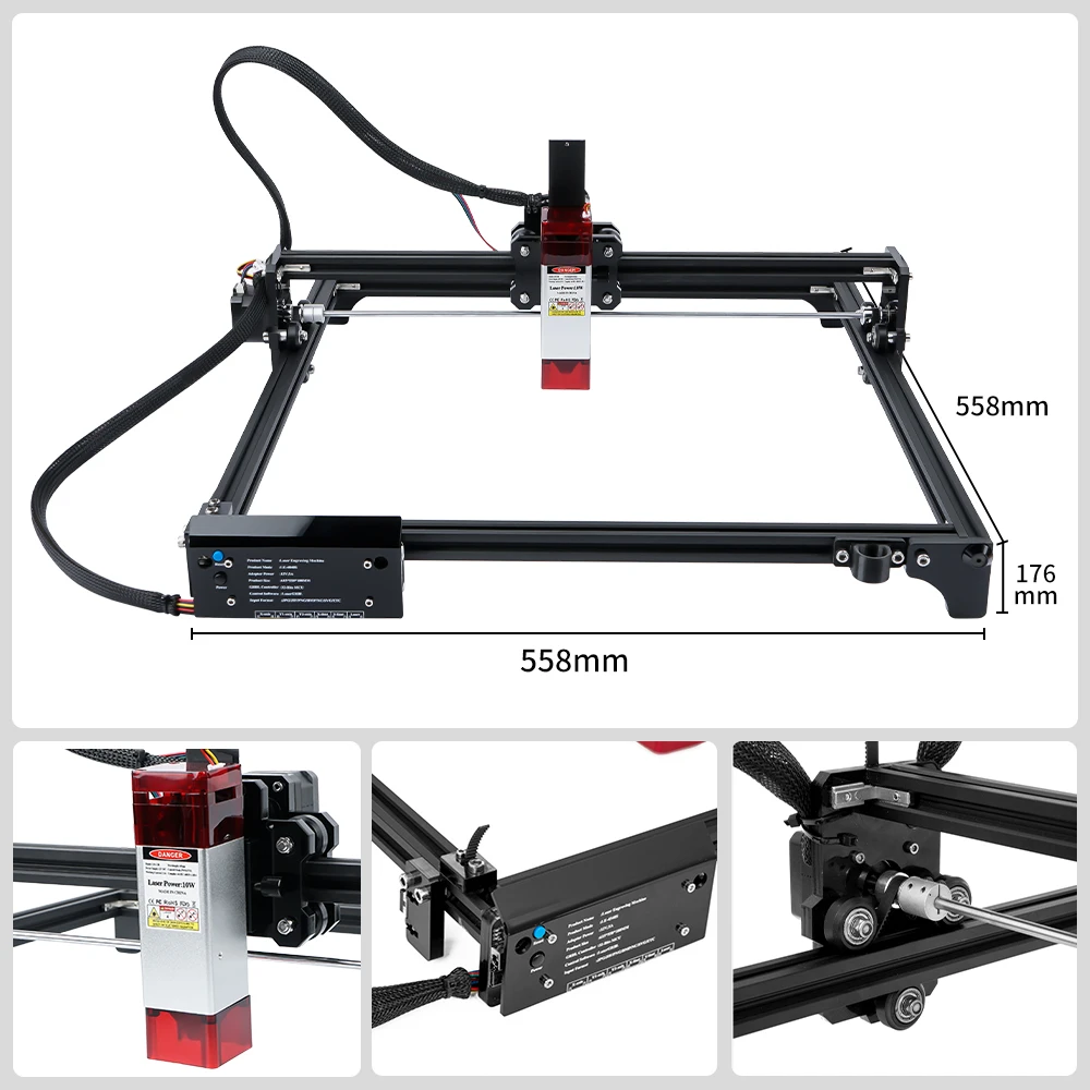 Gravador a laser com controle de 32 bits, máquina de corte e gravação a laser de 10w, 445 ± 5nm, luz azul, marcação de madeira, acrílico, pvc - Image 4
