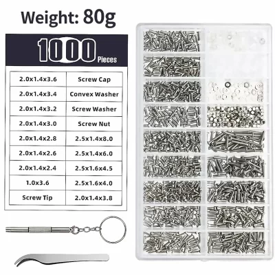 1000 hastes, almofadas nasais, parafusos Phillips, kits, caixa de reparo doméstico, conjuntos combinados, relógios, parafusos de reparo de óculos e acessórios