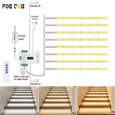 1-28 passos sensor led luz da escada pir sensor de movimento iluminação da escada cob kit tira led com plug para interior luz da escada led