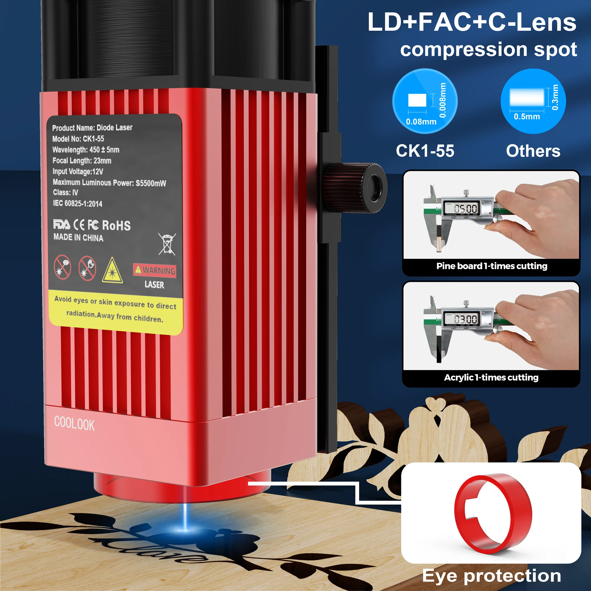 Coolook CK1-55 kit diy laser mestre gravador cortador para iniciante carpintaria cnc máquina de corte metal acrílico couro - Image 3