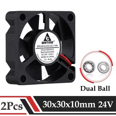 2 pçs gdstime dc 24v ventilador 30mm x 10mm duplo rolamento de esferas sem escova ventilador de refrigeração da lâmpada do carro 30mm micro ventilador 3010 ventilador de refrigeração de áudio