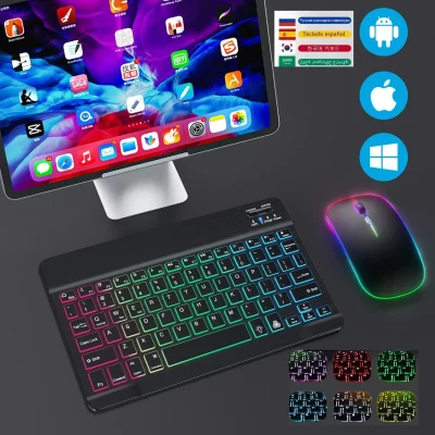 Hebrew/Russian/Spanish/Portuguese/Korean RGB Backlight Bluetooth Keyboard For IOS Android Windows iPad Samsung Tablet Laptop