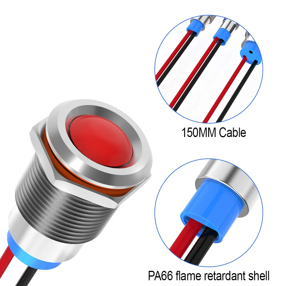 Gtric led luz indicadora de metal 5 peças lâmpada de sinal interruptor de fios piloto 6/12/24/36/110/220v fio conectar vermelho amarelo azul verde branco - Image 3