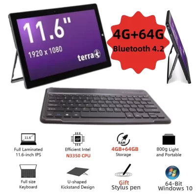 11.6'' 64Bit 4GB/8GB RAM 64GB/512GB ROM Tablets Intel Celeron N3350/N4120 Windows 11 Type C 1920x1080IPS Bluetooth 4.2 HDMI Port