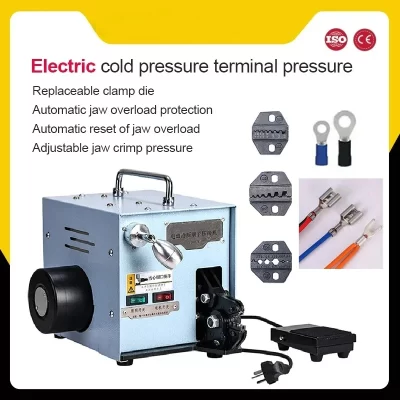 Máquina crimpadora de terminais elétricos 60W, ferramenta profissional de crimpagem com moldes substituíveis para prensagem a frio de vários terminais