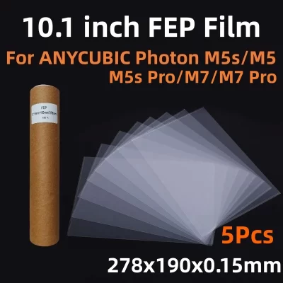 5 Peças de Filme FEP 10.1 Polegadas 278x190x0.15mm Para ANYCUBIC Photon Mono M5s M5 M5s Pro M7 M7 Pro Impressoras 3D de Resina UV Filmes de Liberação FEP