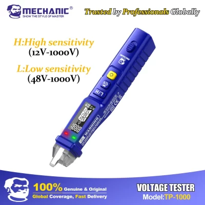 MECHANIC Caneta Testadora de Tensão Não-Contato 12-1000V AC com Lanterna LED, Detector Elétrico para Casa/Eletricistas (Certificado de Segurança)