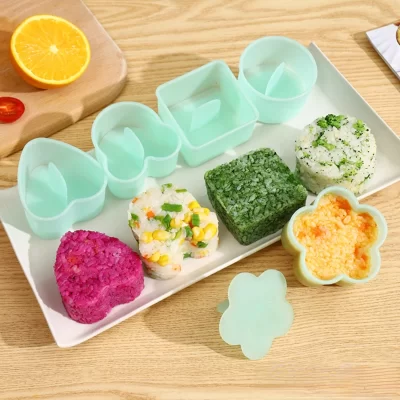 Molde de sushi rápido para crianças, fabricante de bolas de arroz, ferramentas de cozimento para pão, cortador de sanduíche, máquina de fazer Bento DIY, 5 peças por conjunto