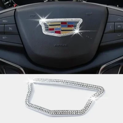 Adesivo de borda com logotipo central de volante de carro de cristal, decoração para cadillac cts bls escalade sevilha tiburon sls xts xt6 ct6