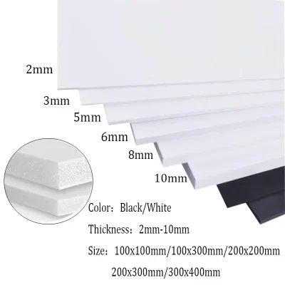 Folha de espuma branca e preta para modelar a fatura, folha do PVC, placa, poliestireno, 1mm, 2mm, 3mm, 5mm, 7mm, 8mm, 10mm grossos, 1PC