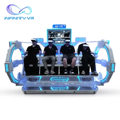 Máquina de jogo vr de diversões 9d vr motion cinema 360 vr cadeira 4 lugares máquina simulador de realidade virtual com jogos de montanha russa
