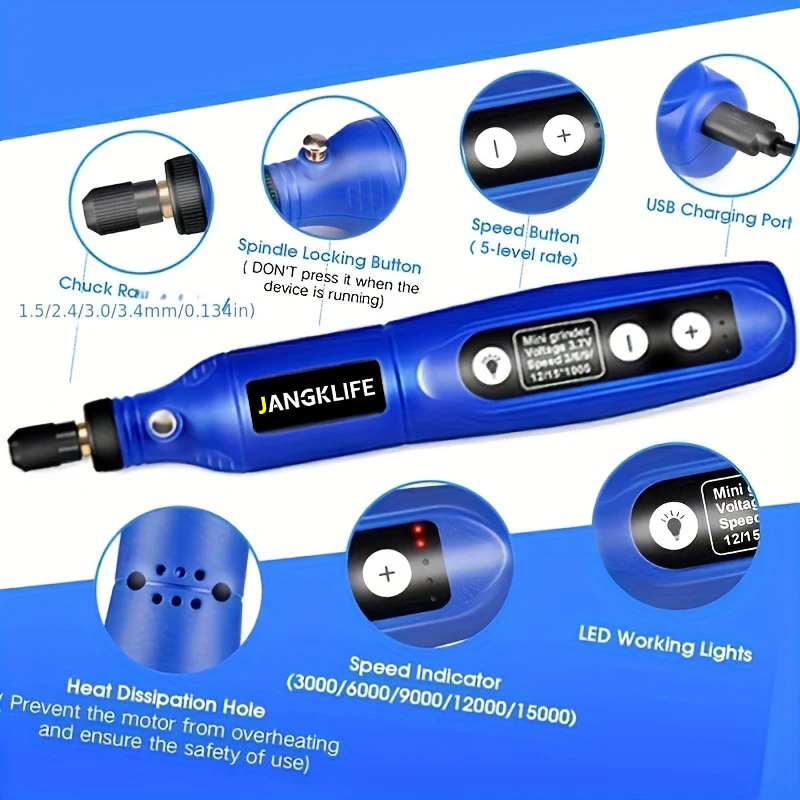 Shangklife kit de ferramentas rotativas sem fio usb, caneta de gravação em madeira, faça você mesmo para joias, metal, vidro, mini broca sem fio - Image 2