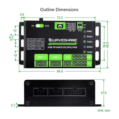 Altamente recomendado. Conversor Waveshare USB para UART/I2C/SPI/JTAG, para Win7/8/8.1/10/11