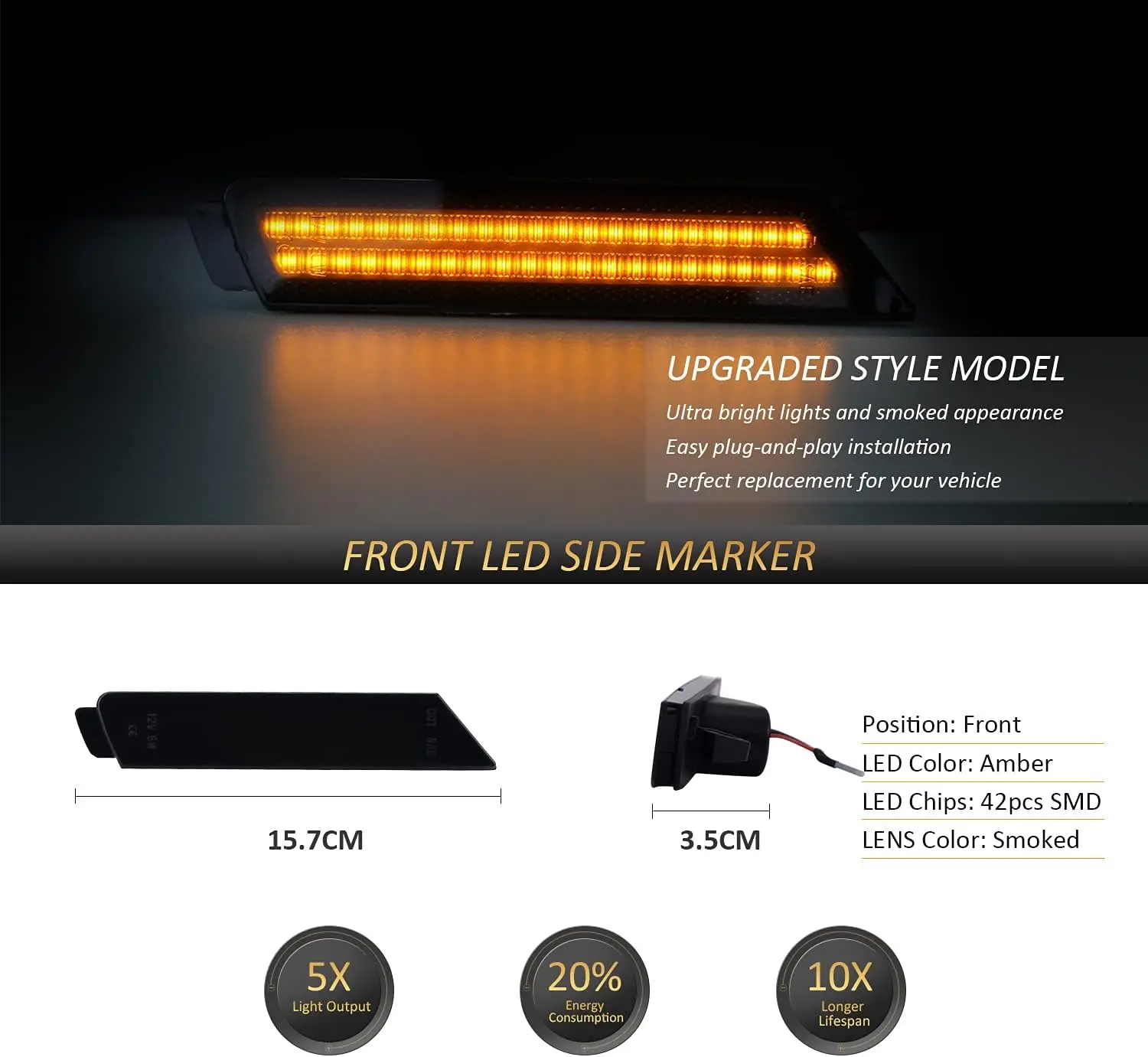 4x lente fumada led kit de luz marcador lateral para chevy 2010 2011 2012 2013 2014 2015 camaro para chevrolet lâmpadas dianteiras/traseira vermelho/âmbar - Image 3