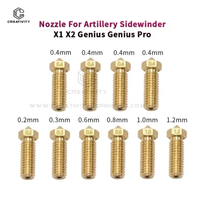 Bico vulcão para artilharia sidewinder x1 & x2 genius pro vyper kobra plus, max 1.75mm filamento m6 rosca impressora 3d hotend bicos de bronze