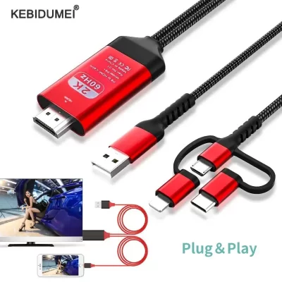 Display de cabo HDTV para iPhone, Samsung, Huawei, Tela do telefone Conectar a HDMI, Projetor de TV HD, Conversor Adaptador de Áudio e Vídeo