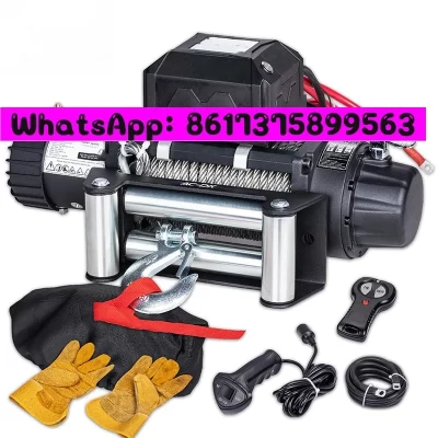 Guincho elétrico de 12v 12000lb para recuperação de carro, corda de aço, cor cinza água, controle remoto sem fio