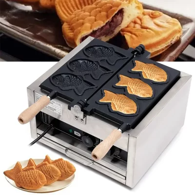 Máquina elétrica de waffle em forma de peixe, cone de peixe grande, comercial, boca aberta, sorvete, taiyaki, muffin, forno de ferro, 110v/220v