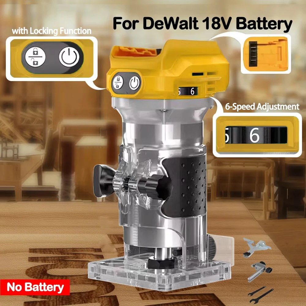 Aparador elétrico sem escova, máquina de corte para carpintaria, roteador de madeira, fresagem, gravura, máquina de entalhe, compatível com bateria dewalt 18v