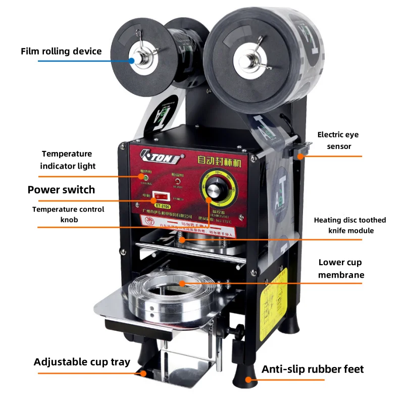 Máquina de selagem automática de alta qualidade, 90-95mm de diâmetro, 340w, copo de papel e copo de plástico, universal, leite, chá e suco, selador - Image 3