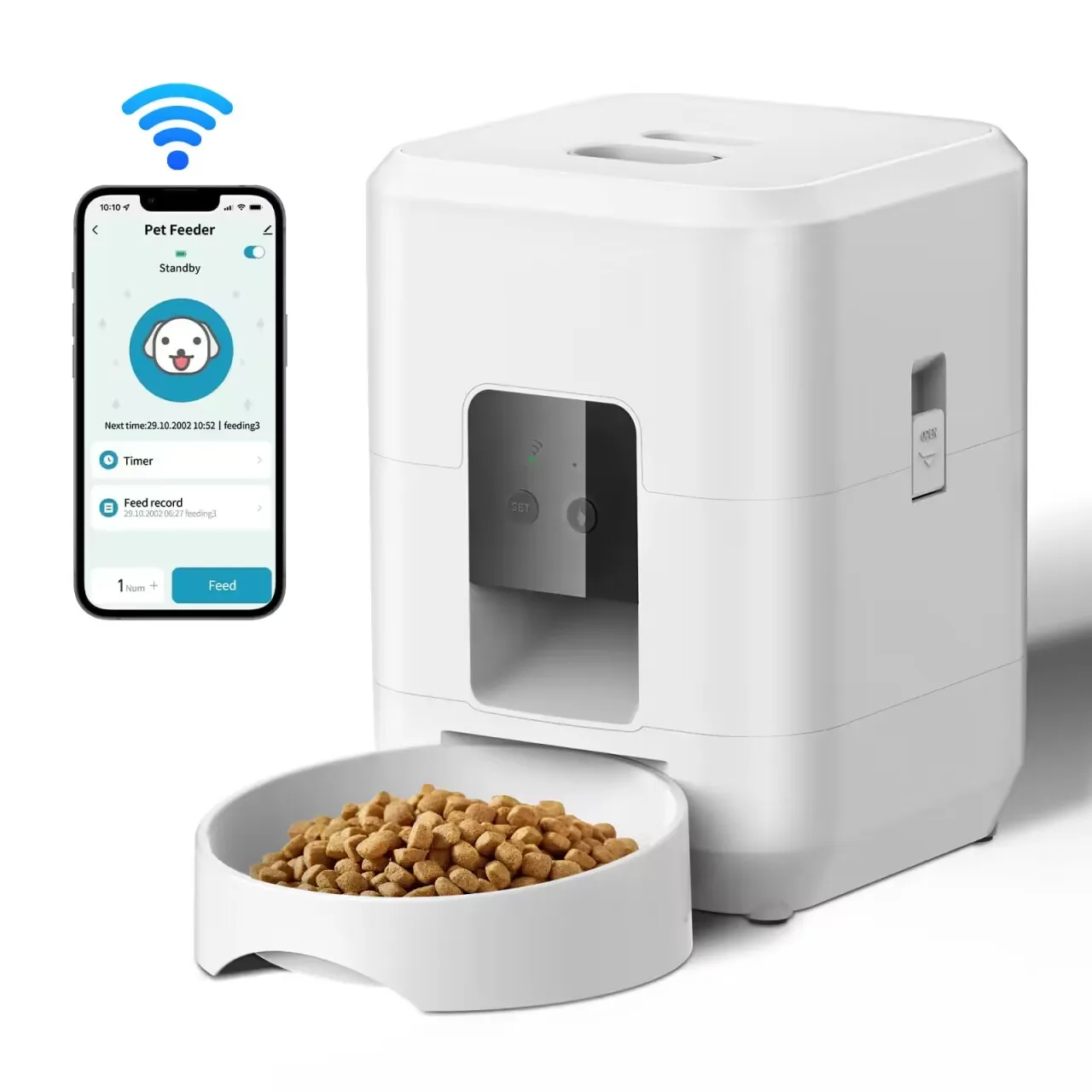 Alimentador inteligente para animais de estimação, alimentador automático para gatos, máquina de comida lenta para cães com temporizador quantitativo automático, dispensador de comida para gatos, tigela para cães e gatos - Image 6