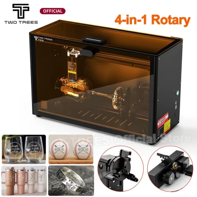 Twotrees ts5 7w gravador a laser 4 em 1 máquina de gravação a laser rotativa gravador a laser fechado com tubo de escape escultura anéis/copo