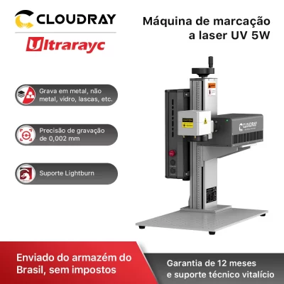 Máquina de marcação a laser UV Cloudray 5W enviada do depósito do Brasil para marcação em metal, plástico, vidro, madeira e tecido para joias, eletrônicos e artesanato. Gravação faça você mesmo.