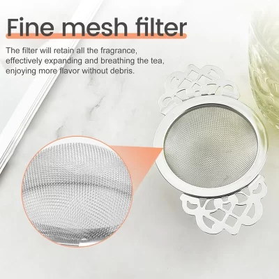 Filtros de chá 2 pces filtro de chá, filtro de chá de aço inoxidável com tigela, filtros de chá de malha ultra fina com alças de asas duplas