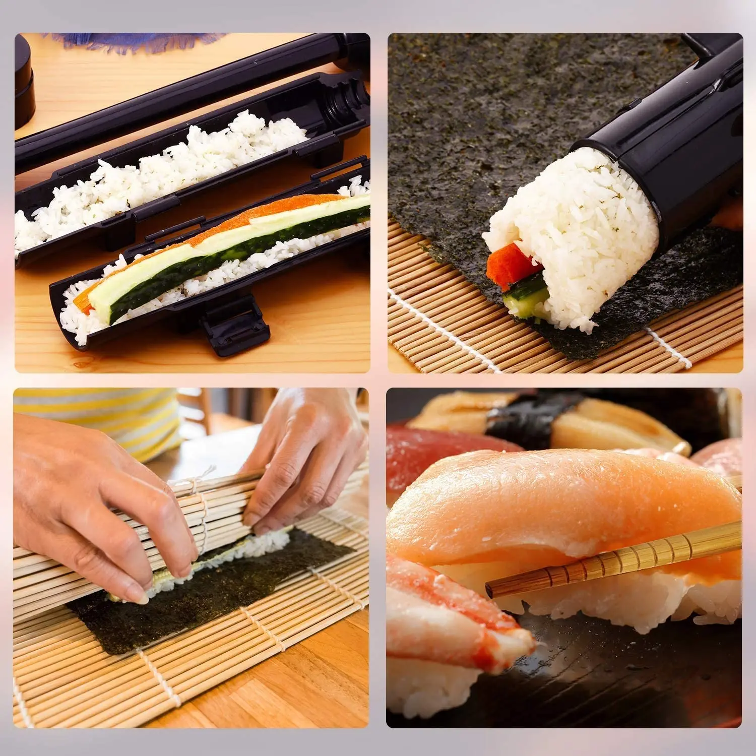 Conjunto de fabricante de sushi, kit de sushi bazooka, molde de arroz com esteira de rolamento de sushi de bambu, remo de arroz, acessórios de ferramentas de cozinha diy - Image 2