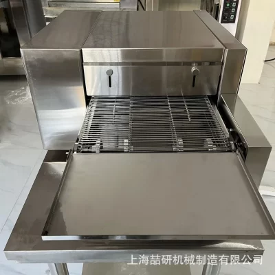 Forno transportador de corrente comercial personalizado, hambúrgueres, pizza, bife, forno túnel tipo pista pequeno