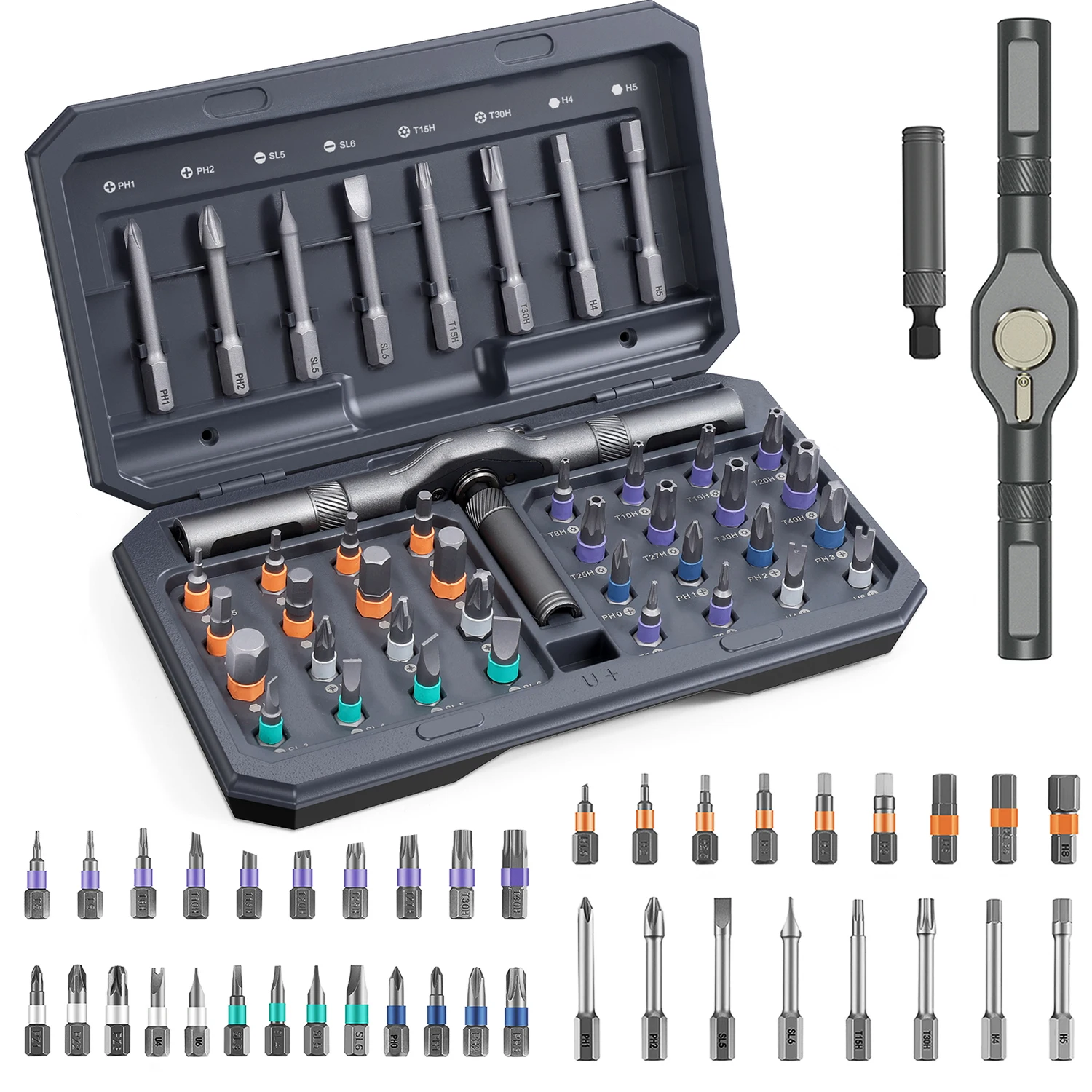 Oria 42 em 1 conjunto de chave de fenda magnética diy conjunto de chave de fenda catraca multi bit drive com alça catraca destacável para computação