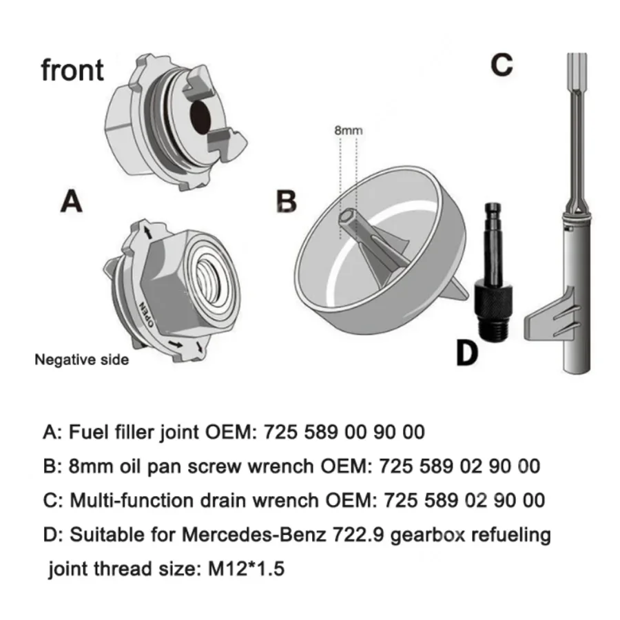 Ferramenta de enchimento de fluido de transmissão de metal, adequada para mercedes benz 725.0, mudança de óleo de 9 velocidades, ferramenta de enchimento de fluido de transmissão durável - Image 2