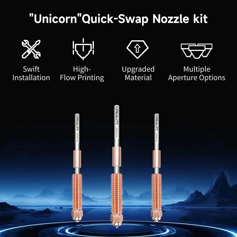 Creality-Kit de Bicos de Troca Rápida, Bico de Aço Endurecido, Alta Velocidade para K1C, Ender 3, V3, Unicórnio, 4PCs, 0.4mm, 0.6mm, 0.8mm, K1C, 4PCs - Image 2