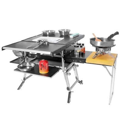 RV portátil cozinhar caixa dobrável acampamento cozinha fogão portátil com mesa dobrável