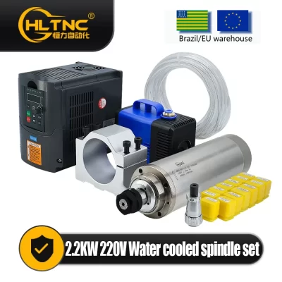 Vendas kit de motor de eixo de resfriamento de água 2.2kw 2200w eixo redondo 24000rpm + inversor vfd com rs485 + 13 peças er20 para fresagem cnc
