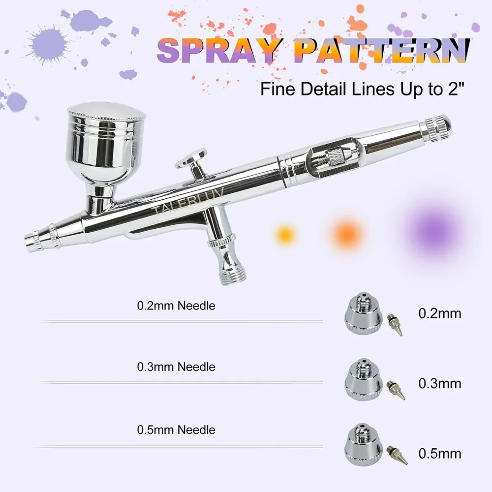 Kit de aerógrafo pistola de pulverização de aerógrafo de gravidade de dupla ação com conjunto de agulhas de 0,2 / 0,3 / 0,5 mm 7cc / 20cc / 40cc copo mangueira de ar e kit de limpeza - Image 3