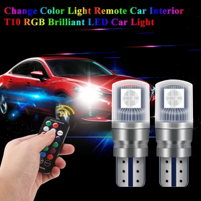 2 pçs/1 conjunto t10 led w5w 194 168 w5w luzes de sinal rgb automóvel interior cúpula luz leitura com controle remoto acessórios do carro
