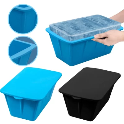 Moldes grandes de cubos de gelo de silicone com tampa, cubos de gelo reutilizáveis, moldes para fazer tijolos, bandeja de gelo grande para refrigeradores, acessórios de banho de gelo