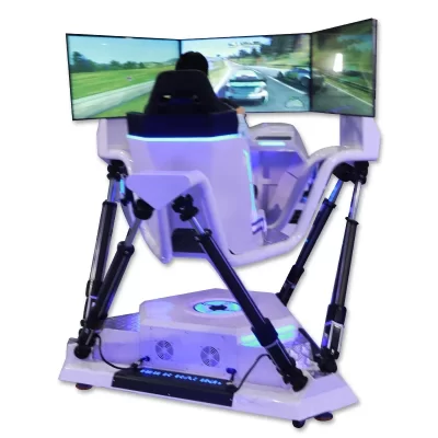 Máquina de corrida de três telas de seis eixos, console de jogos grande de cidade de videogame, simulação de condução de carro, jogo somatosensorial VR all-in-on