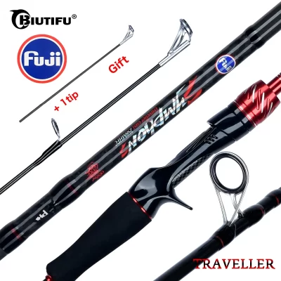 BIUTIFU Viajante Spinning Casting Fuji Isca Mini Vara de Pesca em Rocha 1.8/2.1/2.4/2.7/3.0m Carbono Baitcasting PHISHGER Rápido 5-42g