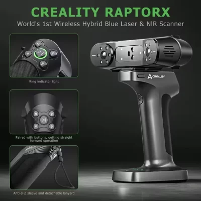 Creality Raptor-X 3D Scanner portátil sem fio 34 + 7 Laser azul NIR Light 0,02 mm Precisão 60fps Velocidade de digitalização Wi-Fi 6 Scanner