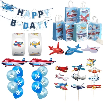 Avião decorações de aniversário avião festa favor sacos feliz aniversário banner bolo topper balões suprimentos