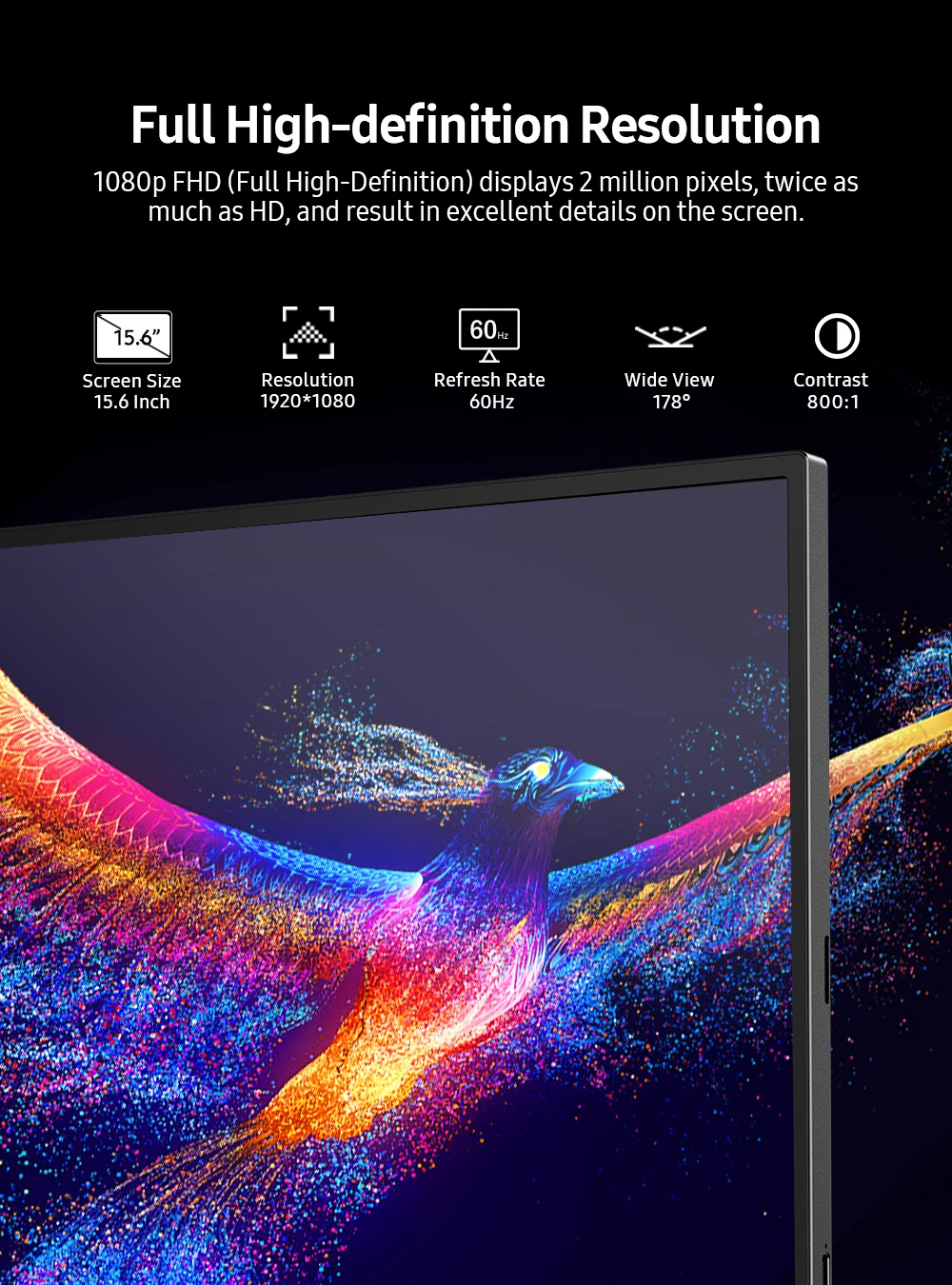 UPERFECT 15.6 Inch Touchscreen Portable Monitor 1080P FHD IPS Gaming Display USB-C Screen With HDR/FreeSync/Speakers/Mini HDMI - Image 3
