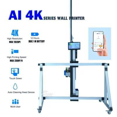 Máquina de impressão de parede dobrável automática, 9600dpi ai 4k, 3d uv, decoração interna e externa, máquina de impressora de parede vertical, controle de telefone ipad
