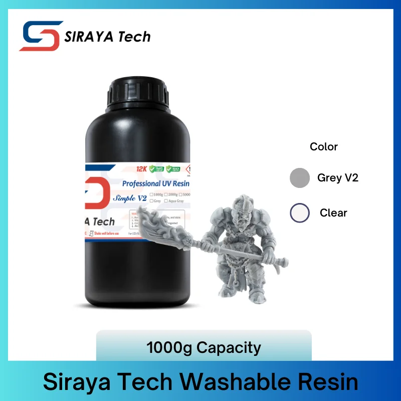 Siraya Tech Resina de impressora 3D simples, lavável à água, fácil de limpar e imprimir, resina de cura UV para impressão 3D LCD DLP 16K capaz