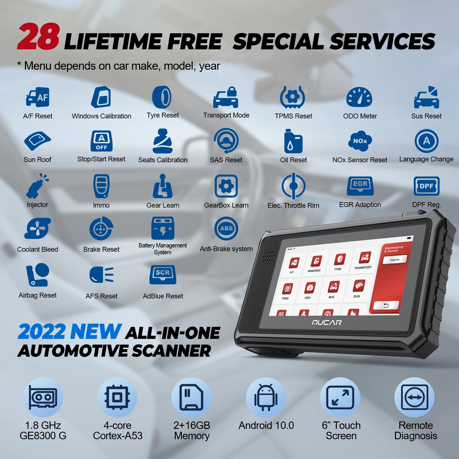 MUCAR VO6 OBD2 Professional Auto Scanner Full System 28 Reset ECU coding Bi-directional Lifetime Free Update Car Diagnostic Tool - Image 3