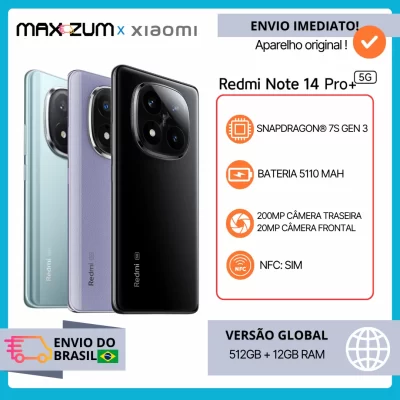 Redmi Note 14 Pro+ 5G 512GB e 12GB RAM, Versão Global Câmera 200MP, processador Snapdragon® 7s Gen 3, Bateria 5110 Mah