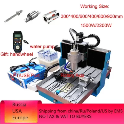 Guia Linear CNC Trilho Metal Escultura, Router Gravação Fresadora, Opcional Volante, CNC 6040, 1500W, 2.2KW, Mach3, 3040